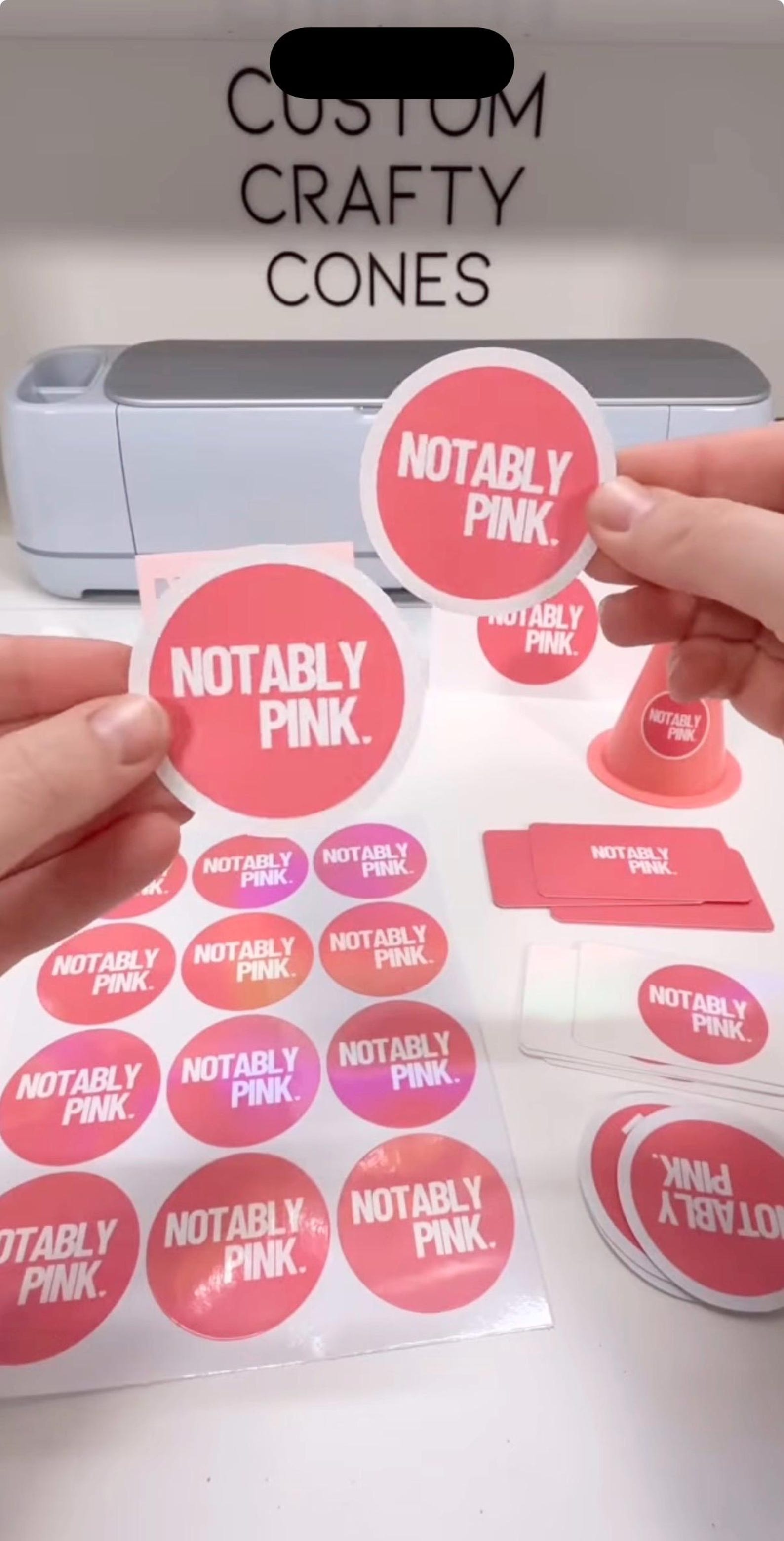 Pink personalized die-cut sticker with a custom design