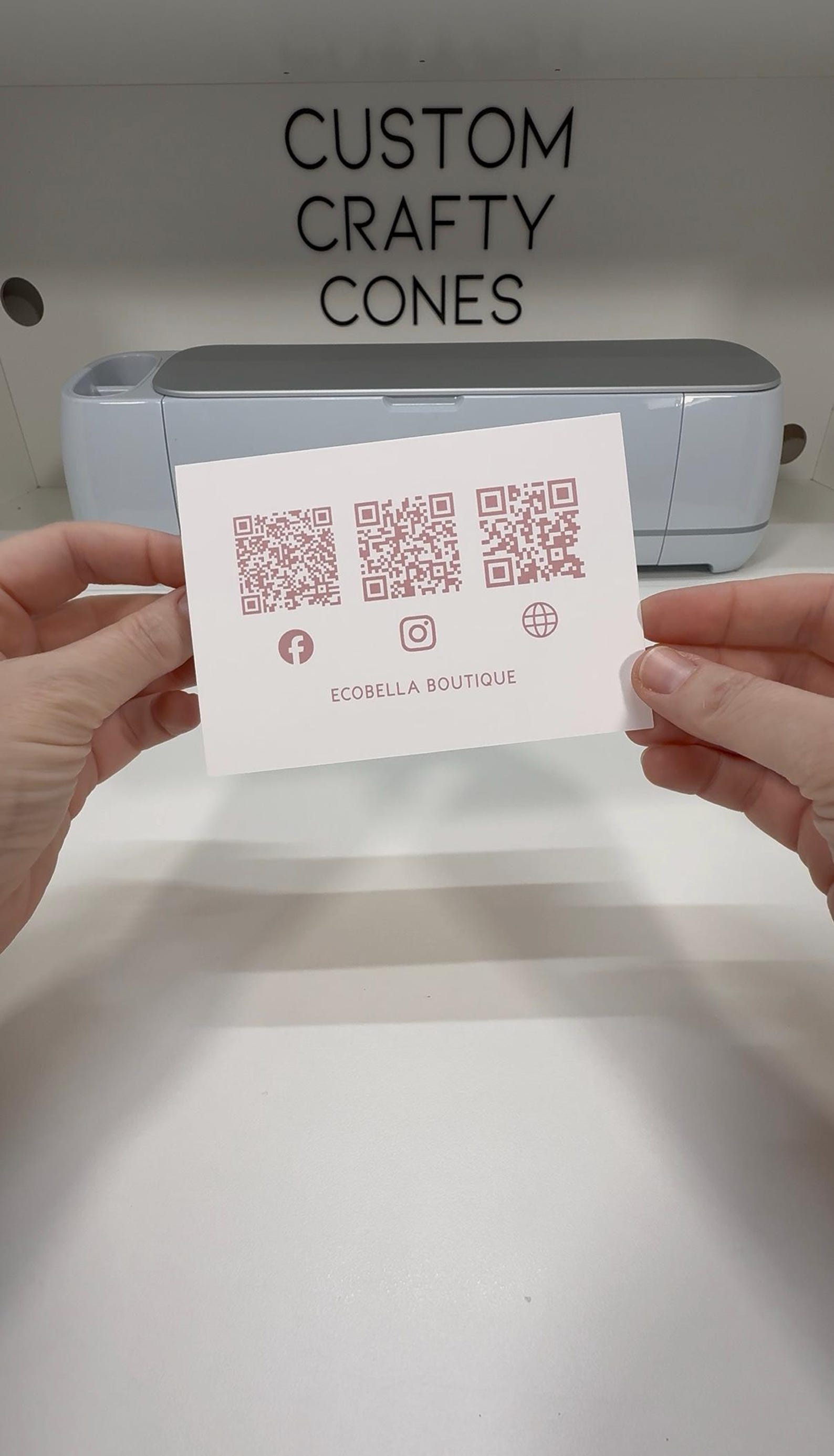 Custom printed card design featuring a QR code