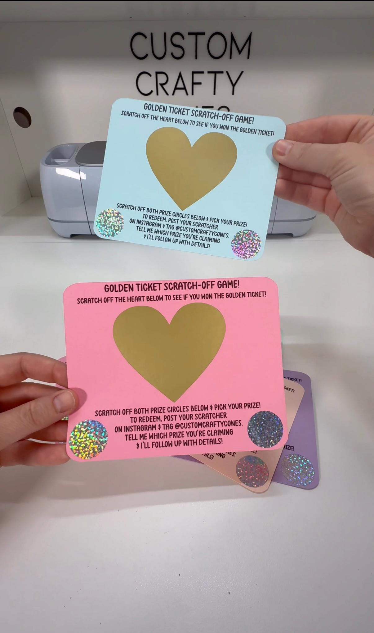 Custom Crafty Cones golden-ticket scratch-off giveaway cards